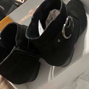 Unisa Black Suede Ankle Booties with Silver Buckle